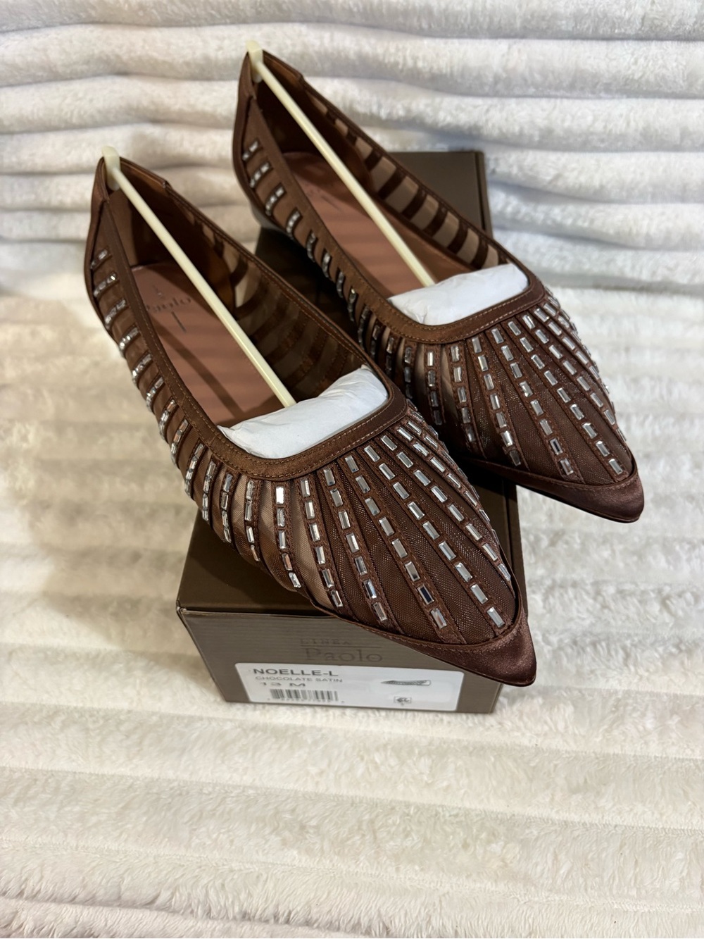 Linea Paolo Brown Pointed Toe Beaded Slip-On Flats 13M
